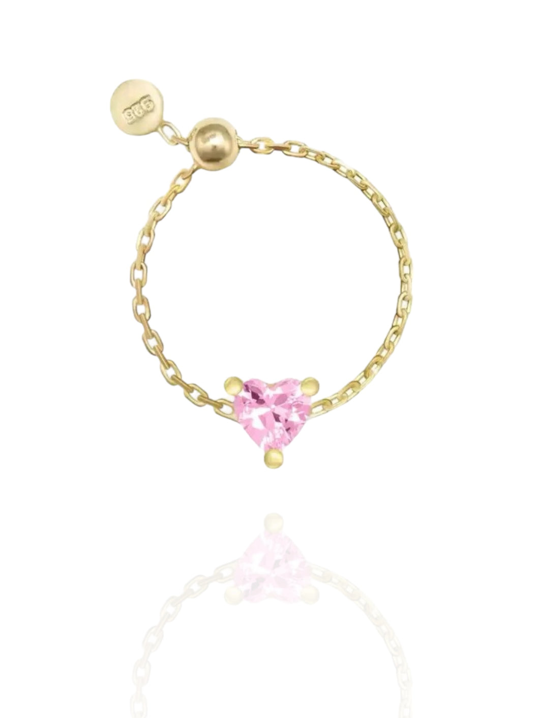 Lisette Pink Heart Adjustable Chain Ring | Gold Plated 925 Sterling Silver