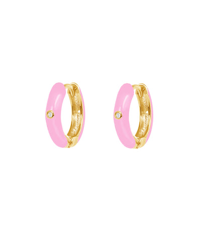 Dakota Silver Huggies Pink Earrings