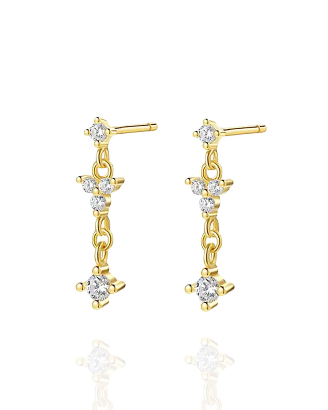 Crystal Trio Chain Earrings Gold | Gold Plated 925 Sterling Silver
