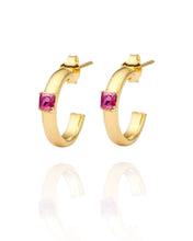 Load image into Gallery viewer, Idella Fuchsia Hoops | Gold Plated 925 Sterling Silver
