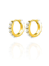 Load image into Gallery viewer, Adora Pearl Huggies  | 925 Sterling Silver Gold Plated
