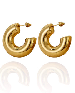 Mimi Thick Gold Bubble Hoops Butterfly Backs  | Stainless Steel Gold Plated