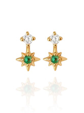 Load image into Gallery viewer, Anais Emerald Star Studs | Gold Plated 925 Sterling Silver
