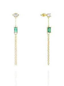 Marguerite Emerald Chain Drops | Gold Plated 925 Sterling Silver