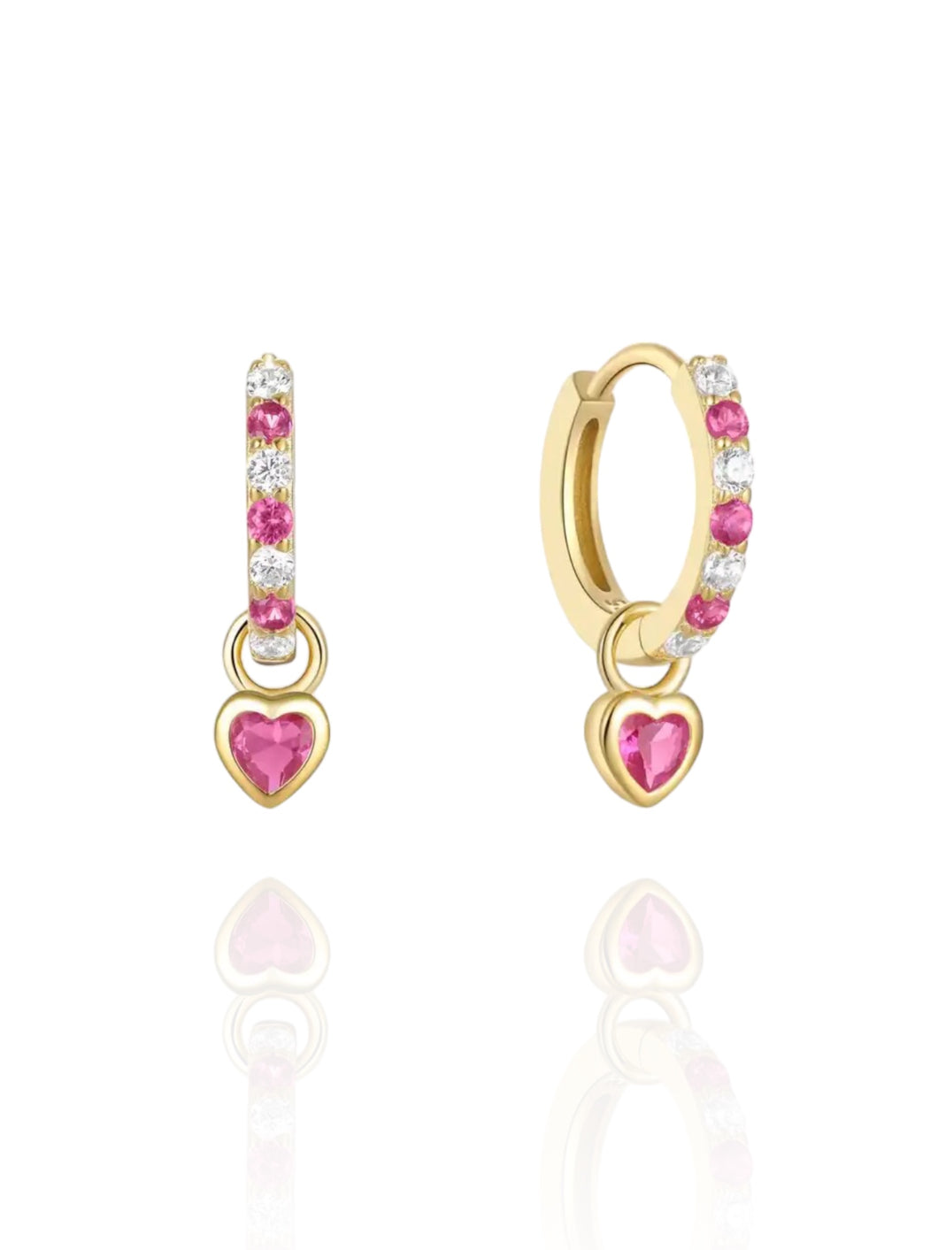 Fuchsia Pink Crystal Heart Drops | Gold Plated 925 Sterling Silver