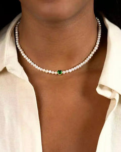 Emerald Heart Pearl Necklace