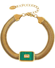 Load image into Gallery viewer, Marigold Green Enamel Bracelet | Stainless Steel Gold Plated
