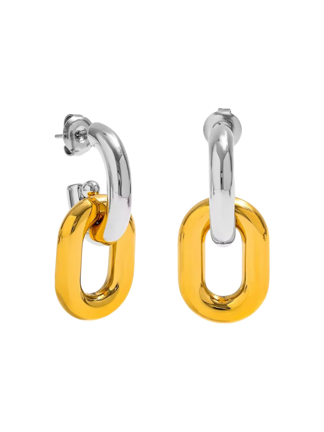 Large Desiree Double Link Two Tone Huggies | Stainless Steel Gold Plated