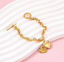 Load image into Gallery viewer, Suzette Solitaire Heart Locket Gold Bracelet | Gold Plated Stainless Steel
