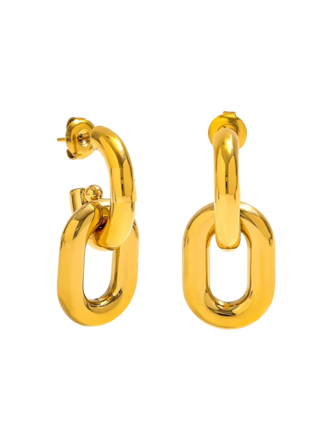 Large Desiree Double Link Gold Huggies | Stainless Steel Gold Plated