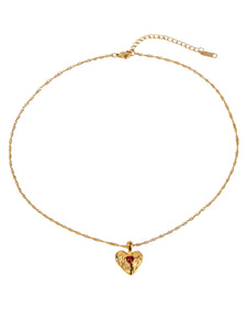 Ruby Double Heart Gold Necklace | Stainless Steel Gold Plated