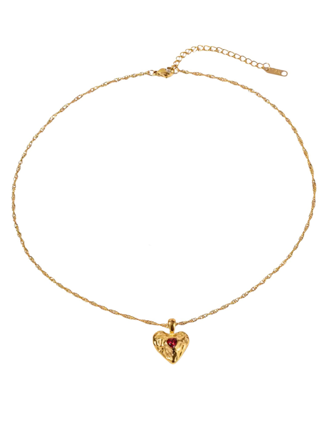 Ruby Double Heart Gold Necklace | Stainless Steel Gold Plated