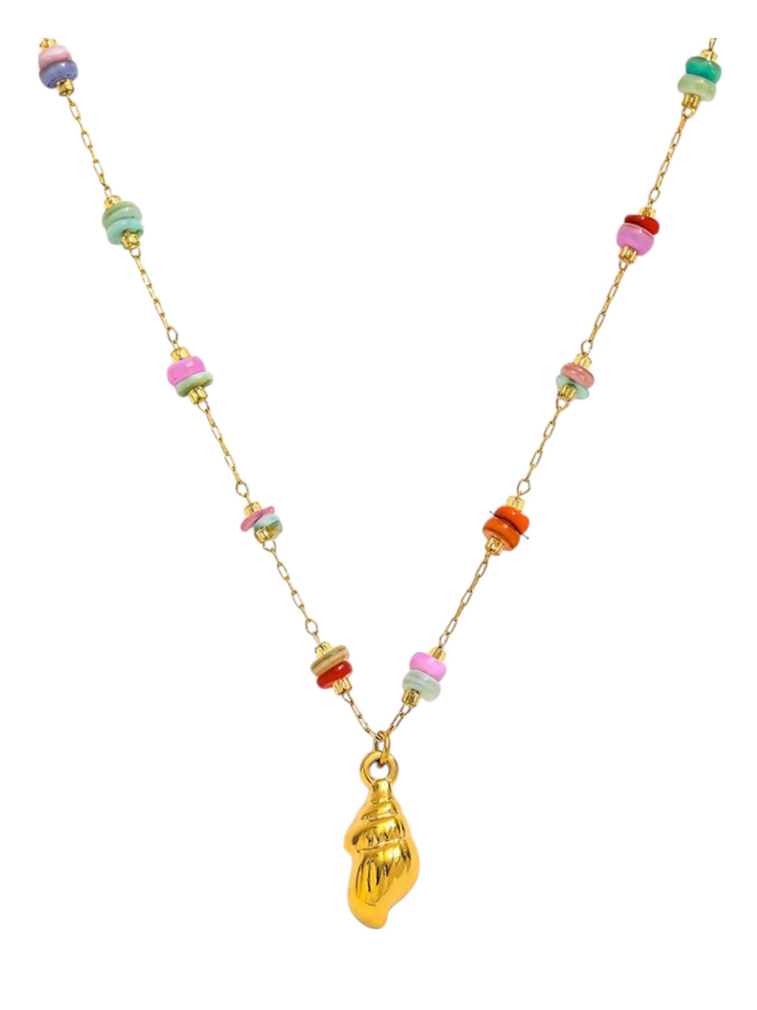 Molly Multicolor Beaded Shell Gold Necklace | Gold Plated Stainless Steel