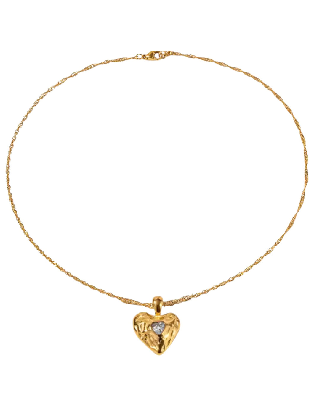Crystal Double Heart Gold Necklace | Stainless Steel Gold Plated