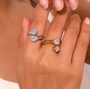 Silver Pear Twist Ring | Stainless Steel