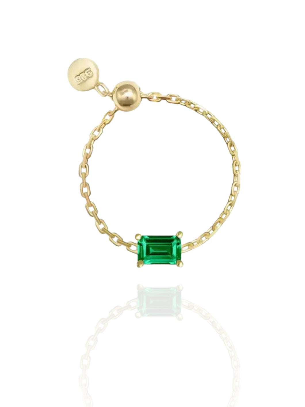 Lisette Emerald Baguette Adjustable Chain Ring | Gold Plated 925 Sterling Silver