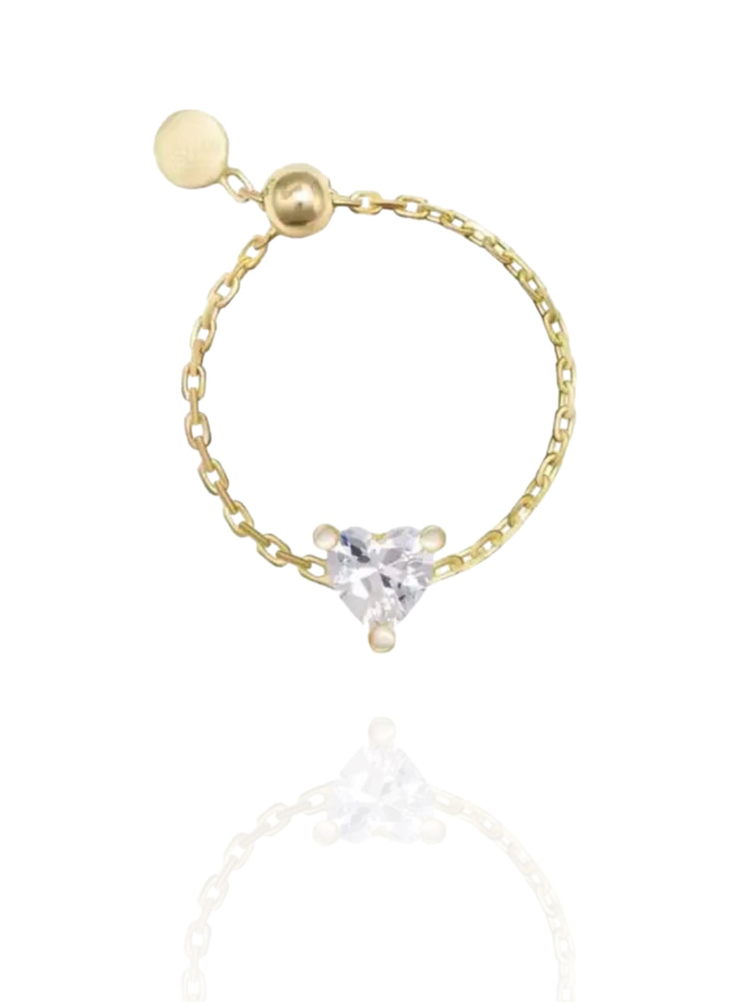Lisette White Heart Adjustable Chain Ring | Gold Plated 925 Sterling Silver