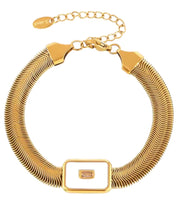 Load image into Gallery viewer, Marigold White Enamel Bracelet | Stainless Steel Gold Plated
