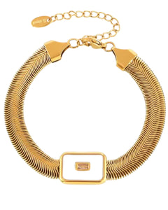 Marigold White Enamel Bracelet | Stainless Steel Gold Plated