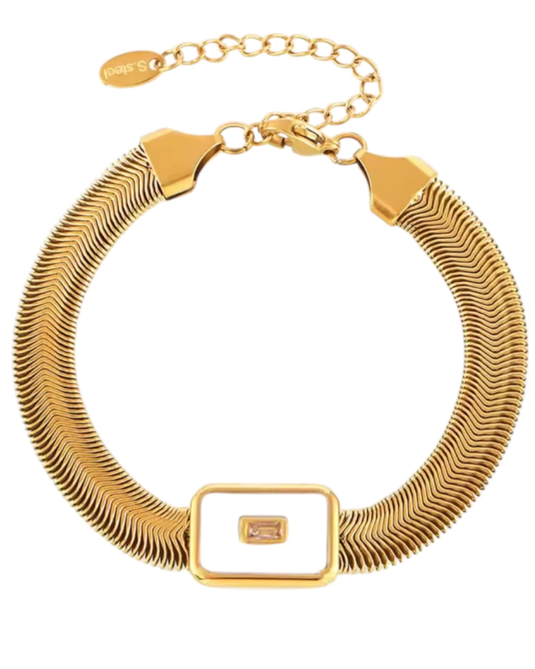 Marigold White Enamel Bracelet | Stainless Steel Gold Plated