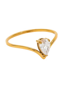 V Pear Shaped Diamond Ring  | Stainless Steel Gold Plated