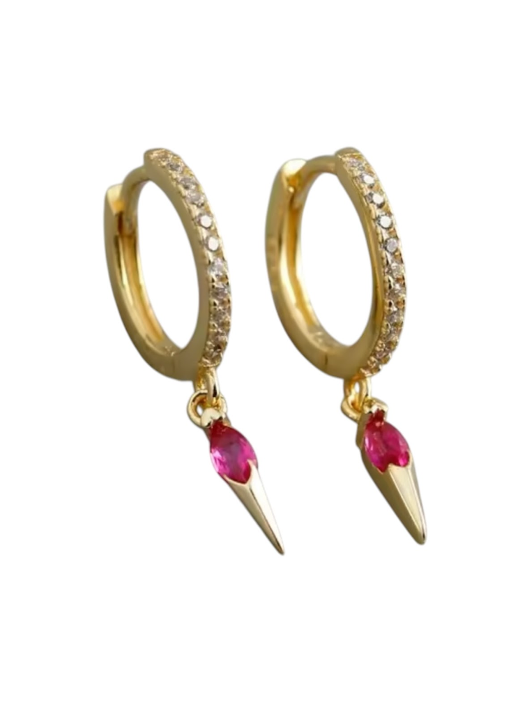 Victoria Ruby Spike Huggies | Gold Plated 925 Sterling Silver