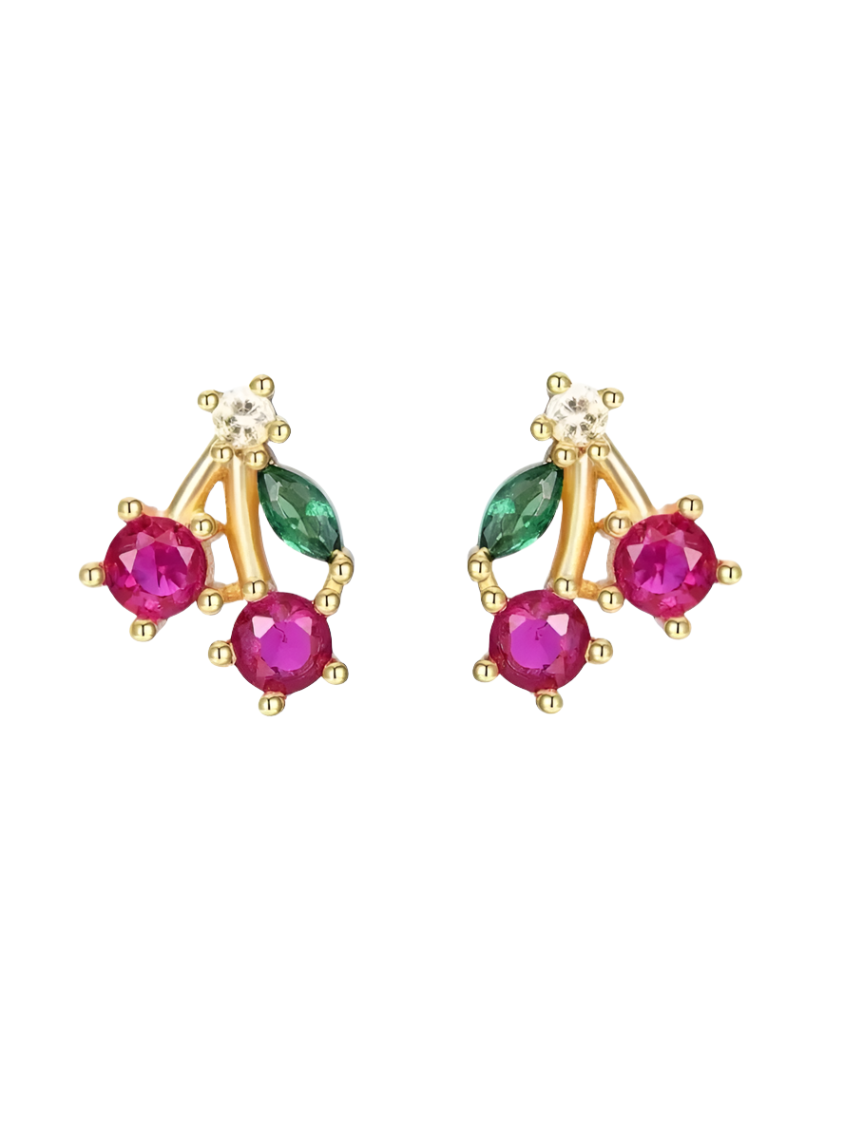 Ruby Cherry Studs | Gold Plated 925 Sterling Silver