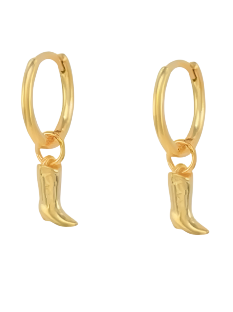 Beale Cowgirl Boot Drop Huggies | Gold Plated 925 Sterling Silver