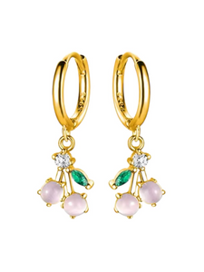 Pink Cherry Drop Huggies | Gold Plated 925 Sterling Silver