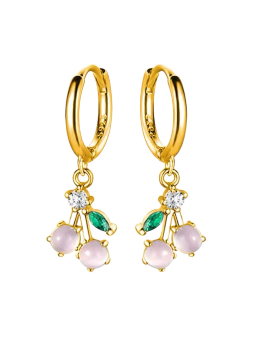 Pink Cherry Drop Huggies | Gold Plated 925 Sterling Silver