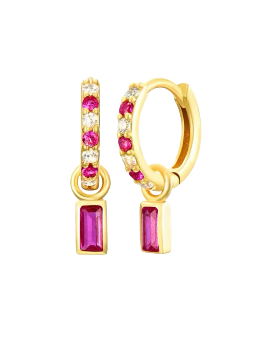 Edith Bezel Ruby Drop Huggies | Gold Plated 925 Sterling Silver
