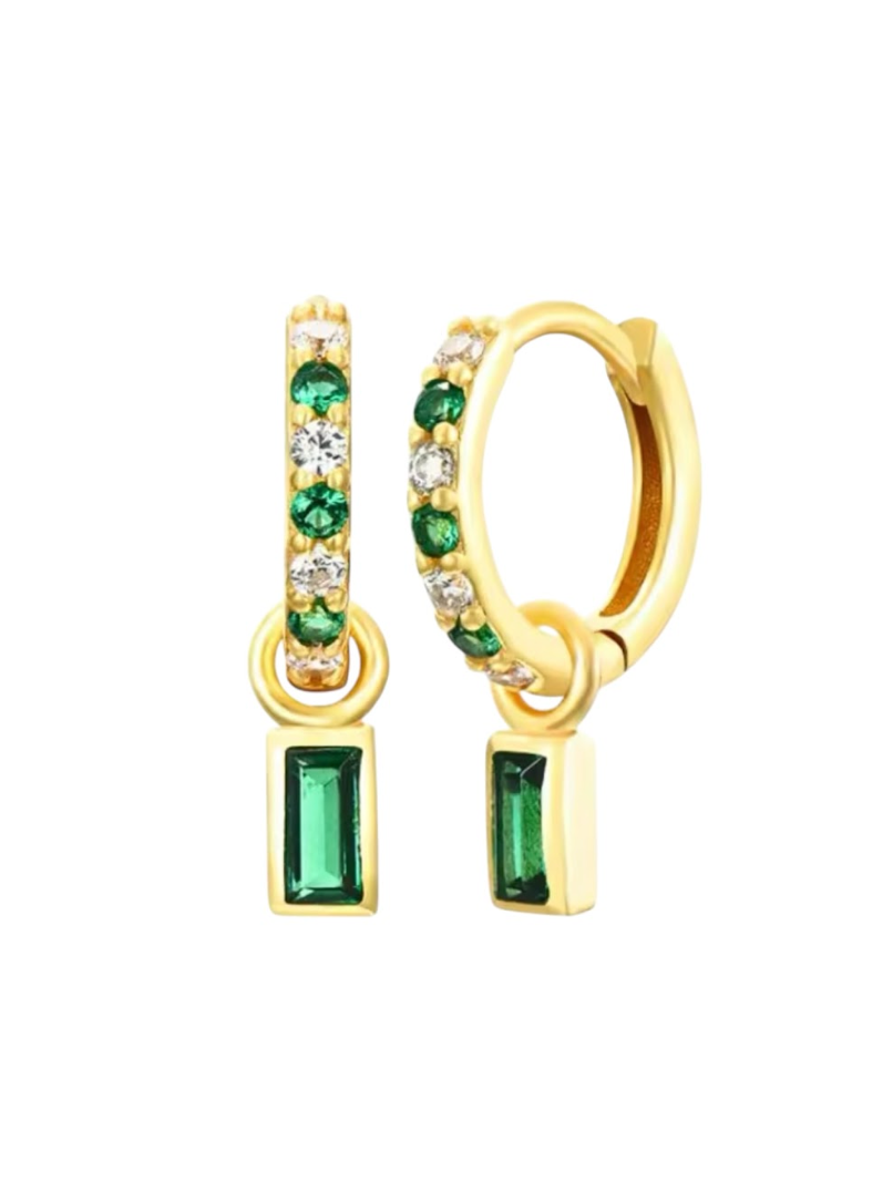 Edith Bezel Emerald Drop Huggies | Gold Plated 925 Sterling Silver