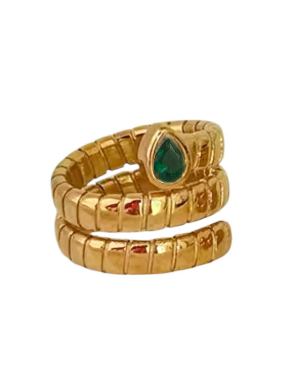 Alice Emerald Pear Spiral Gold Ring | Stainless Steel Gold Plated