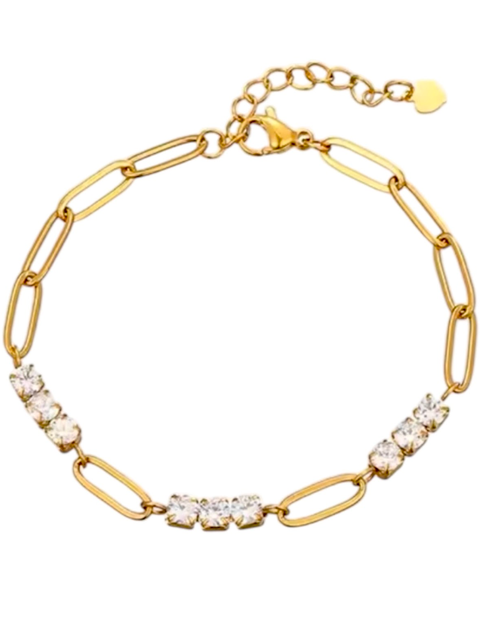 Audrey Triple Diamond Gold Oval Link Bracelet | Stainless Steel Gold Plated