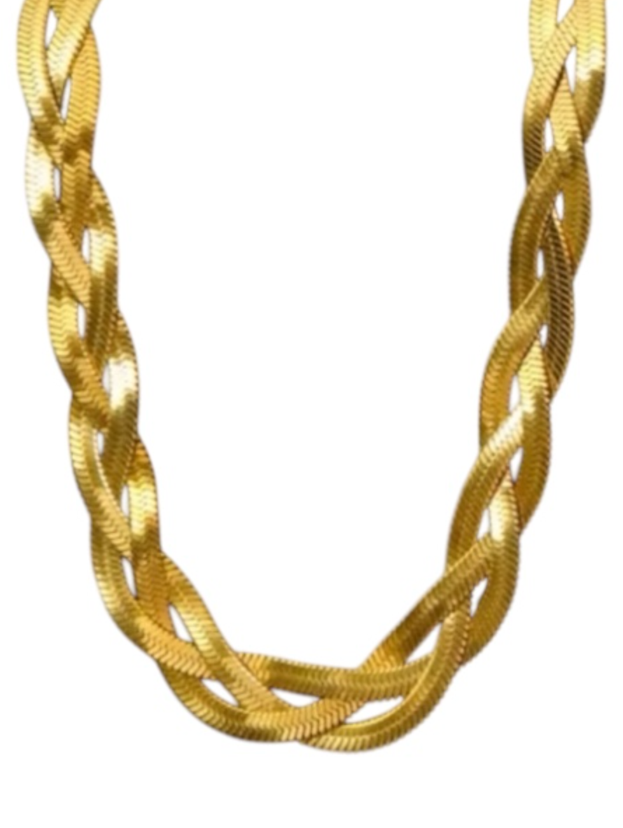 Violet Braided Herringbone Gold Necklace | Stainless Steel Gold Plated