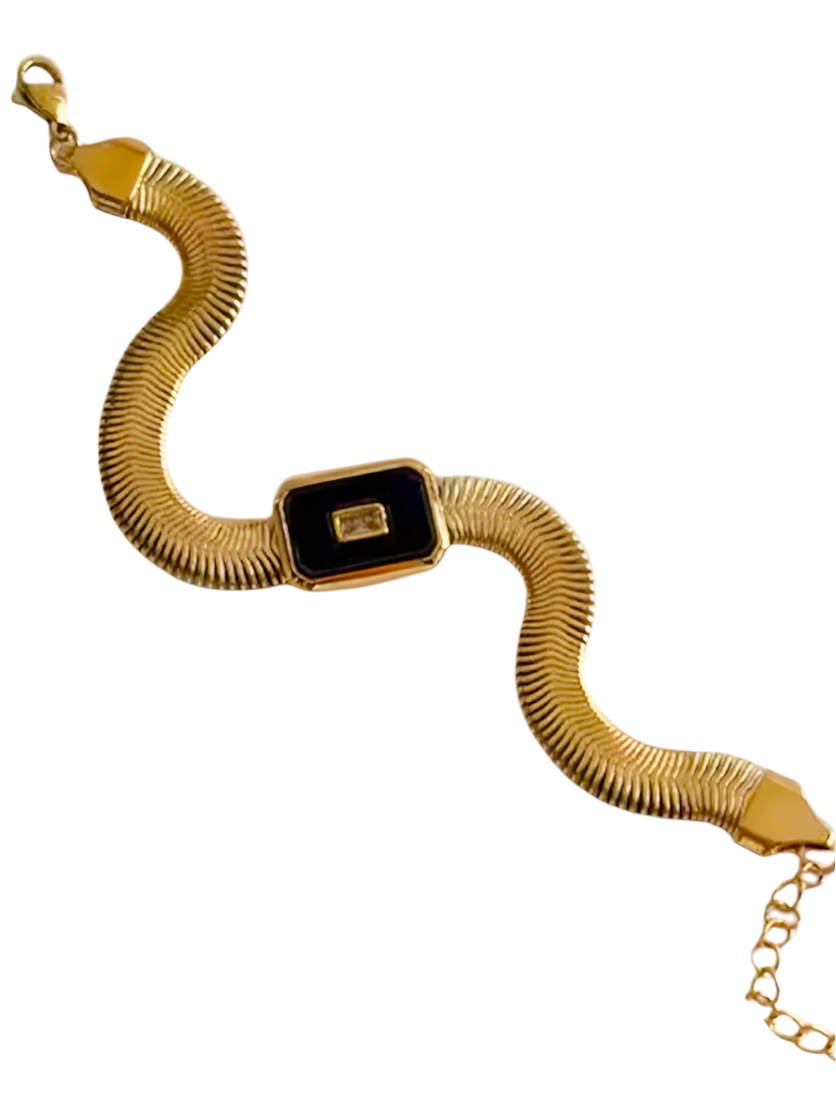 Marigold Black Enamel Bracelet | Stainless Steel Gold Plated