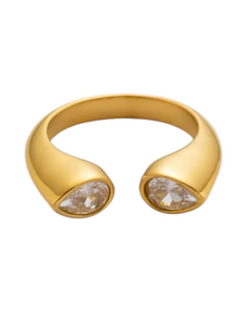 Leonie Double Pear Diamond Gold Ring | Stainless Steel Gold Plated