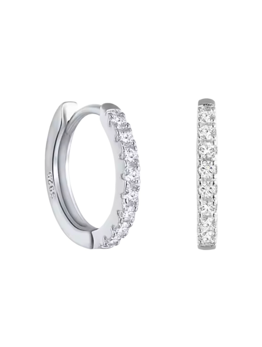 Ava 10mm Diamond Encrusted Silver Huggies  | 925 Sterling Silver