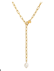 Zinnia Pearl Drop Gold Necklace | Stainless Steel Gold Plated