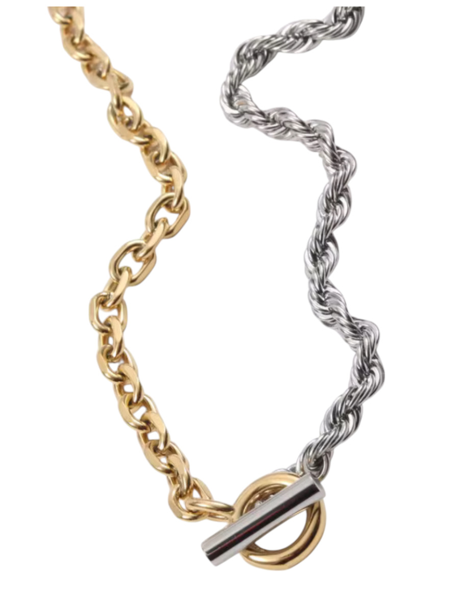 Marcy Two Tone Eye Clasp Necklace | Stainless Steel Gold Plated