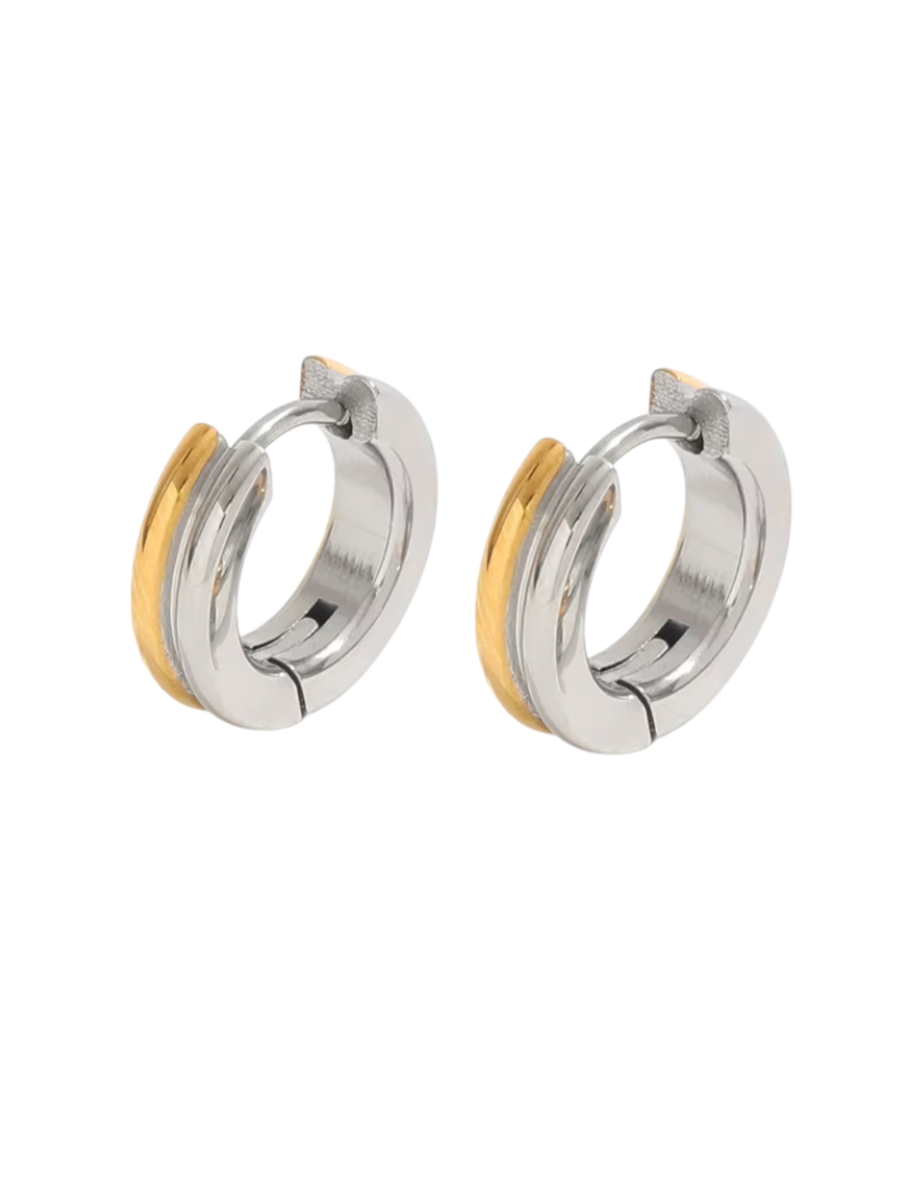 Hannah Two Tone Huggies | Stainless Steel Gold Plated