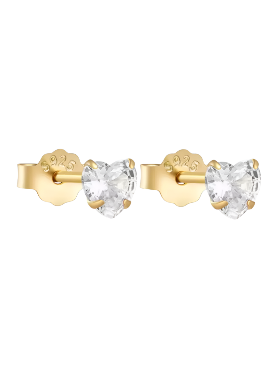 Aphrodite 3mm Crystal Heart Studs | Gold Plated 925 Sterling Silver