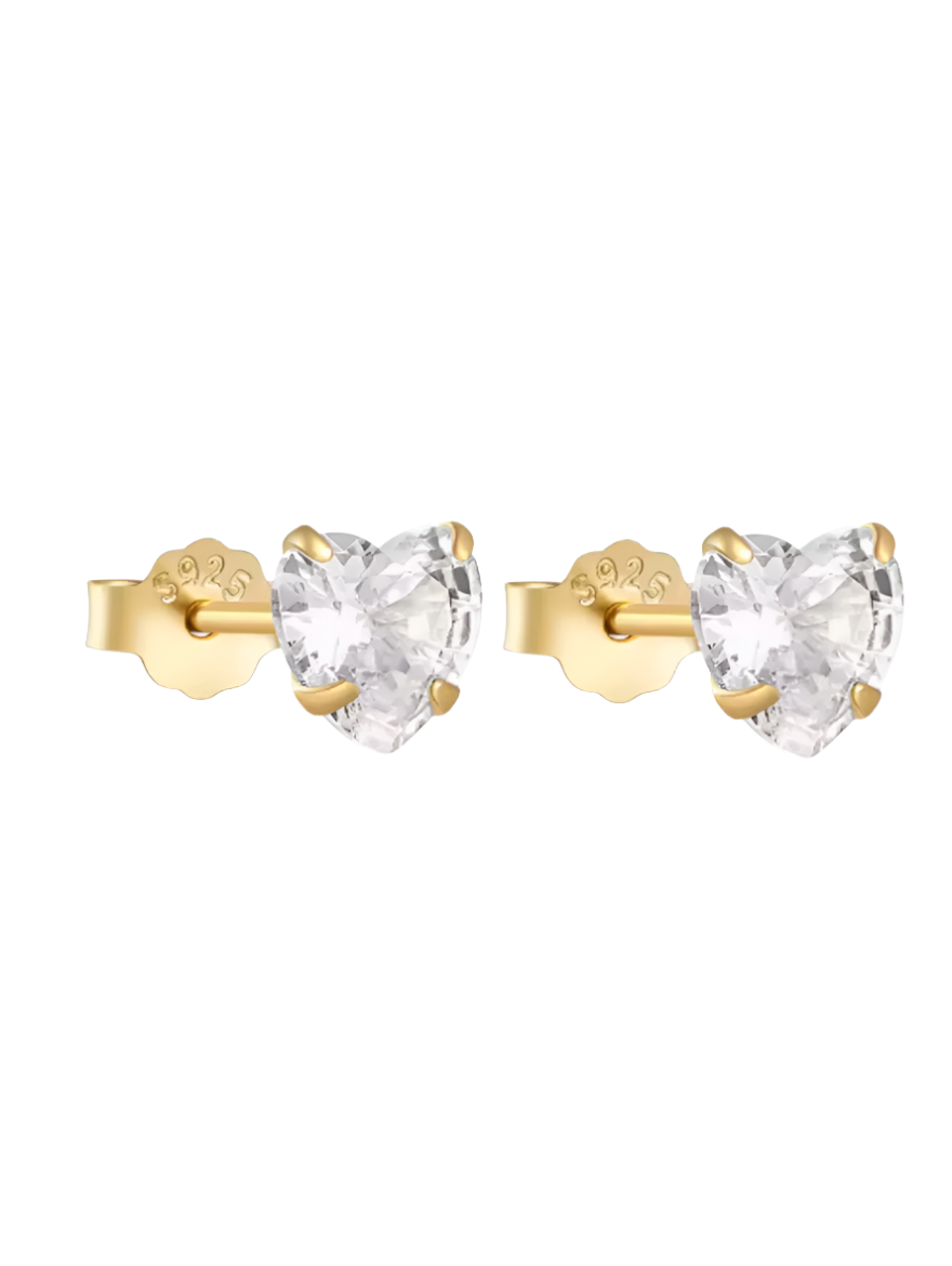 Aphrodite 4mm Crystal Heart Studs | Gold Plated 925 Sterling Silver
