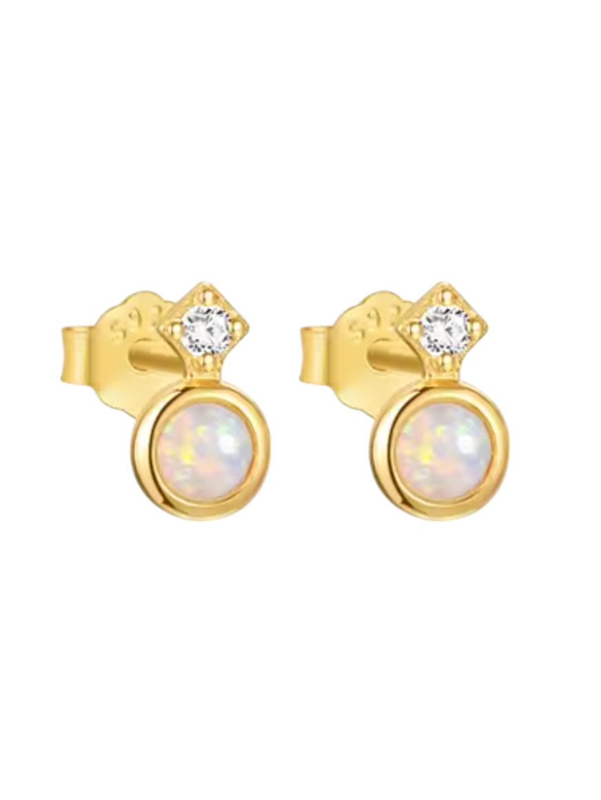 Esme Diamond Gold Square Opal Drop Studs | Gold Plated 925 Sterling Silver