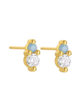 Load image into Gallery viewer, Kai Mini Moonstone Diamond Gold Studs | Gold Plated 925 Sterling Silver
