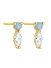 Load image into Gallery viewer, Skyler Moonstone Marquis Diamond Gold Studs | Gold Plated 925 Sterling Silver
