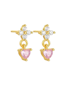 Penelope Pink Heart Drop Studs | Gold Plated 925 Sterling Silver