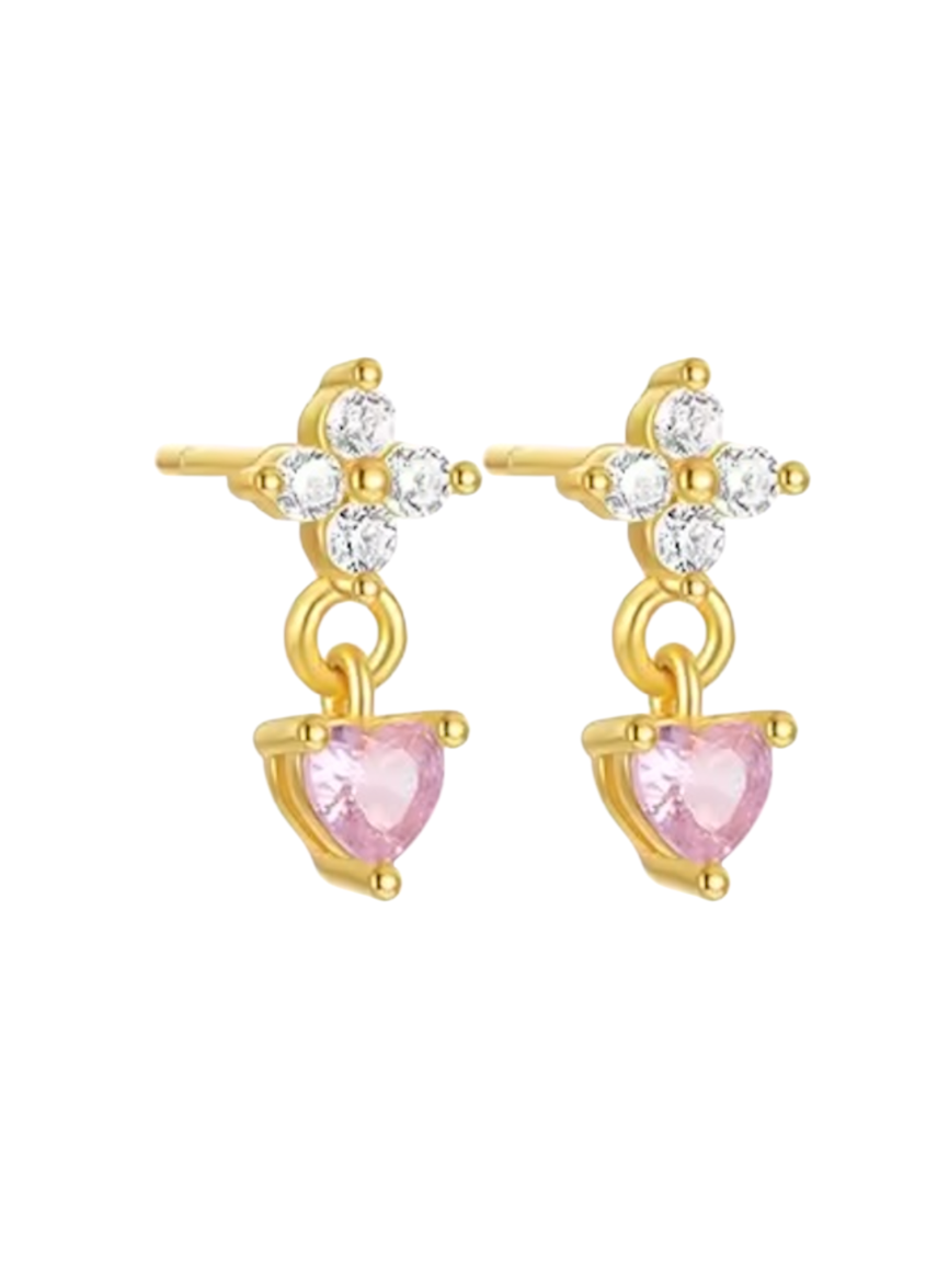 Penelope Pink Heart Drop Studs | Gold Plated 925 Sterling Silver
