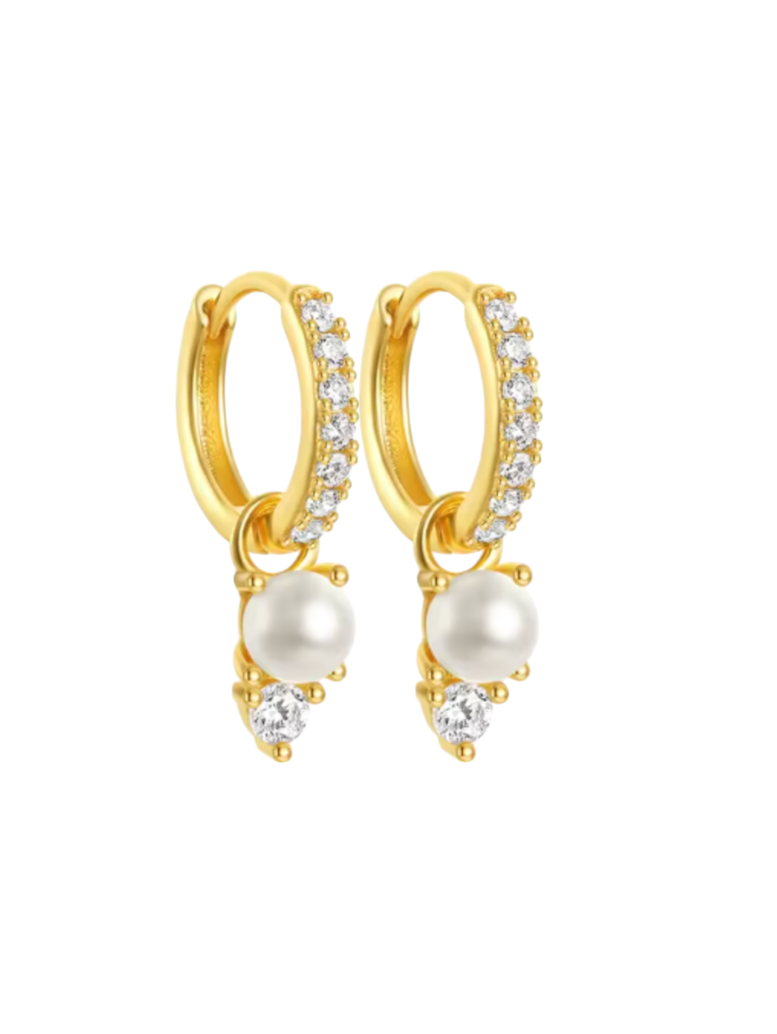 Darlene Diamond Pearl Drop Gold Huggies | Gold Plated 925 Sterling Silver