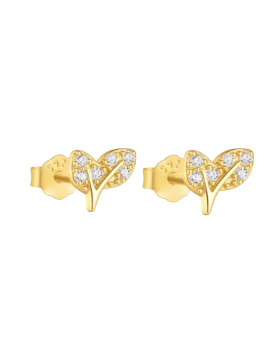Blake Leaf Diamond Gold Studs | Gold Plated 925 Sterling Silver